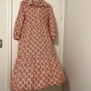 Beautiful Zara, size large tribal print dress in burnt orange / bone white